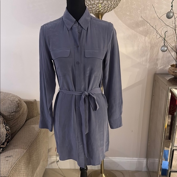 Equipment Blue Gray Long Sleeve Shirt Dress size XS - Picture 1 of 5